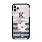 Monogram Pink Blue Striped Watercolour Apple iPhone 11 Pro Max in Silver with Black Impact Case
