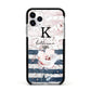 Monogram Pink Blue Striped Watercolour Apple iPhone 11 Pro in Silver with Black Impact Case