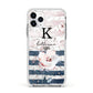 Monogram Pink Blue Striped Watercolour Apple iPhone 11 Pro in Silver with White Impact Case