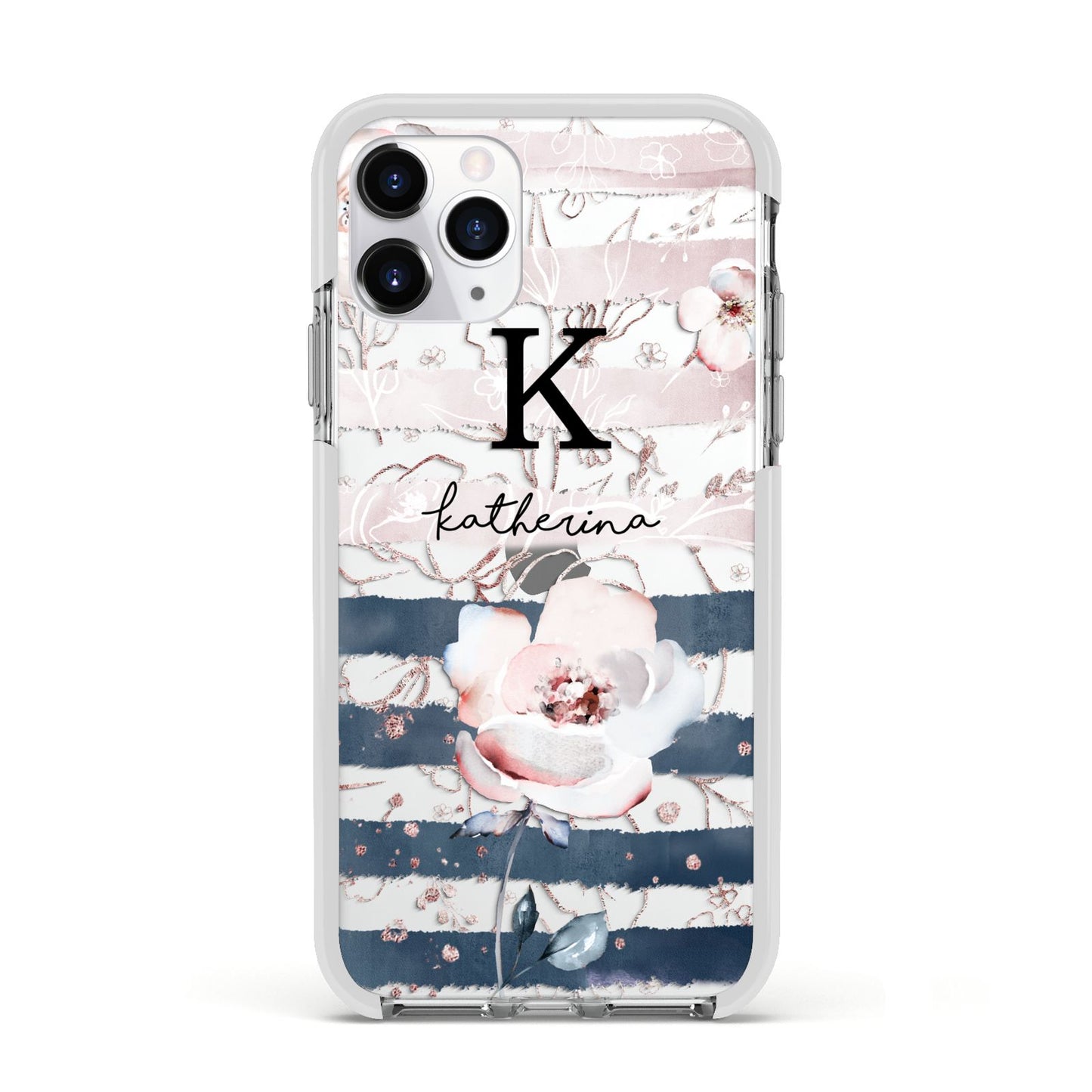 Monogram Pink Blue Striped Watercolour Apple iPhone 11 Pro in Silver with White Impact Case