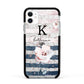 Monogram Pink Blue Striped Watercolour Apple iPhone 11 in White with Black Impact Case