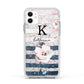 Monogram Pink Blue Striped Watercolour Apple iPhone 11 in White with White Impact Case