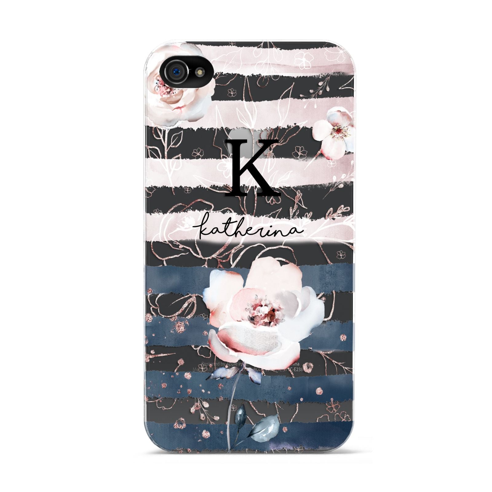 Monogram Pink Blue Striped Watercolour Apple iPhone 4s Case