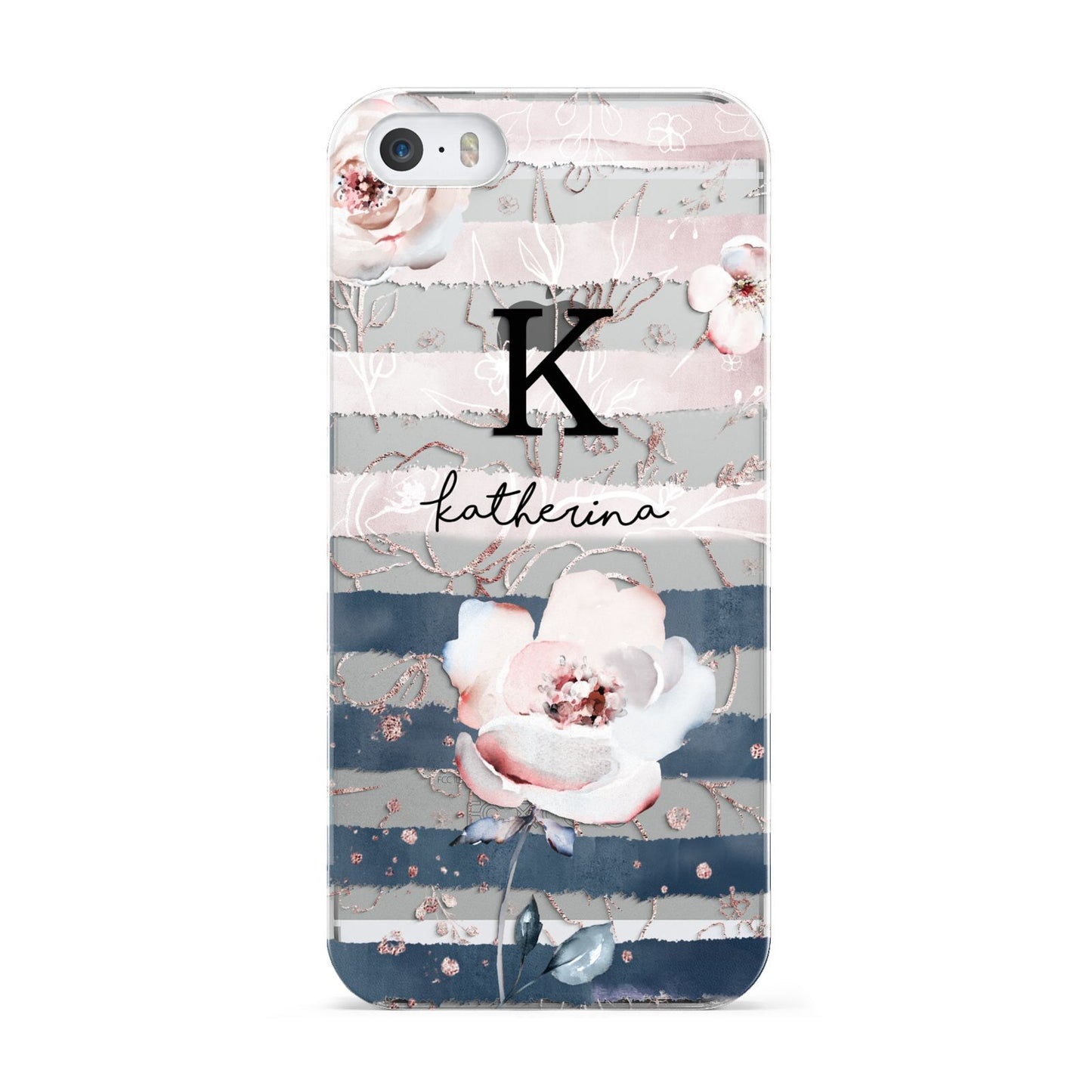 Monogram Pink Blue Striped Watercolour Apple iPhone 5 Case