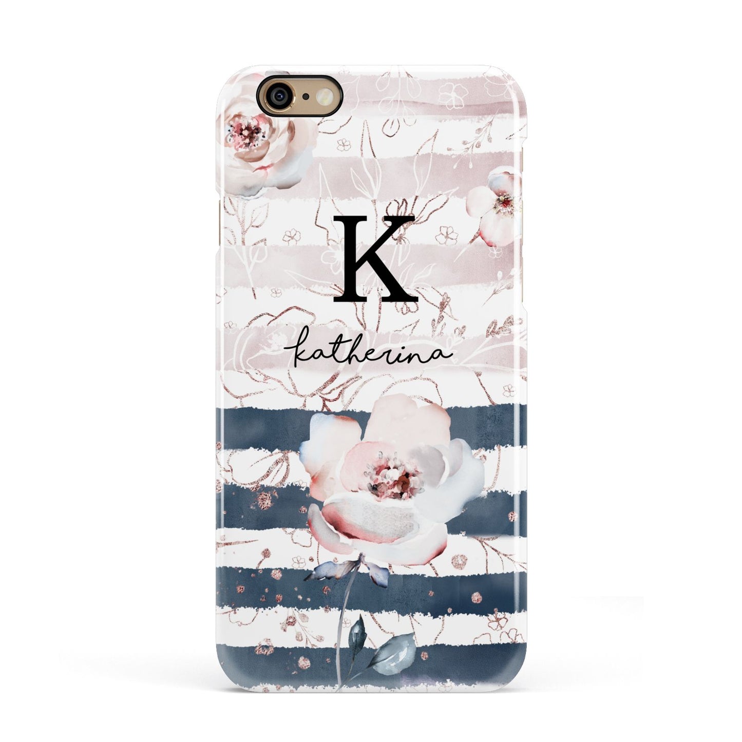 Monogram Pink Blue Striped Watercolour Apple iPhone 6 3D Snap Case