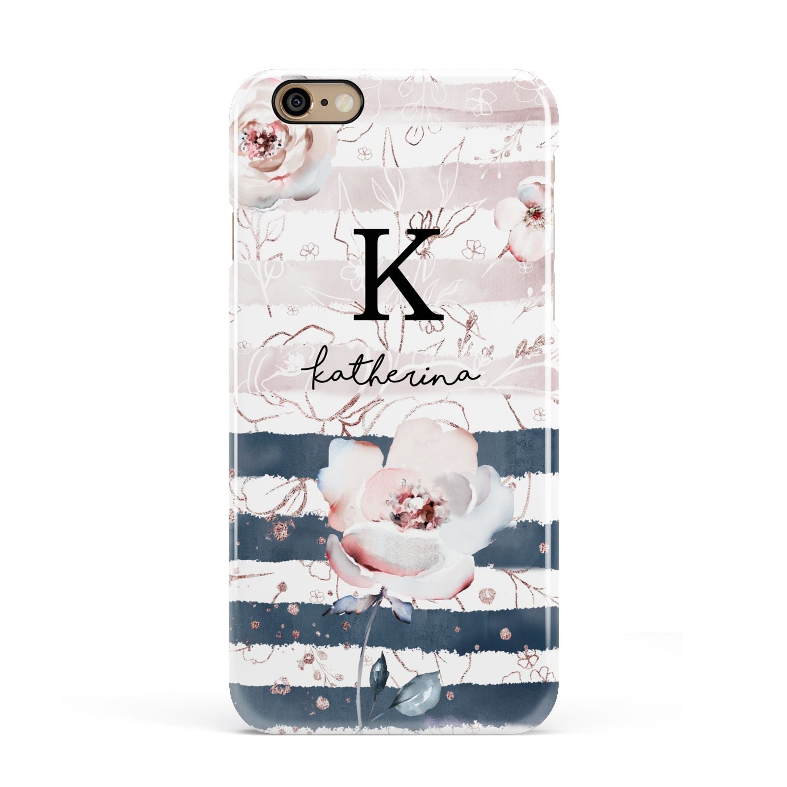 Monogram Pink Blue Striped Watercolour Apple iPhone 6 3D Snap Case