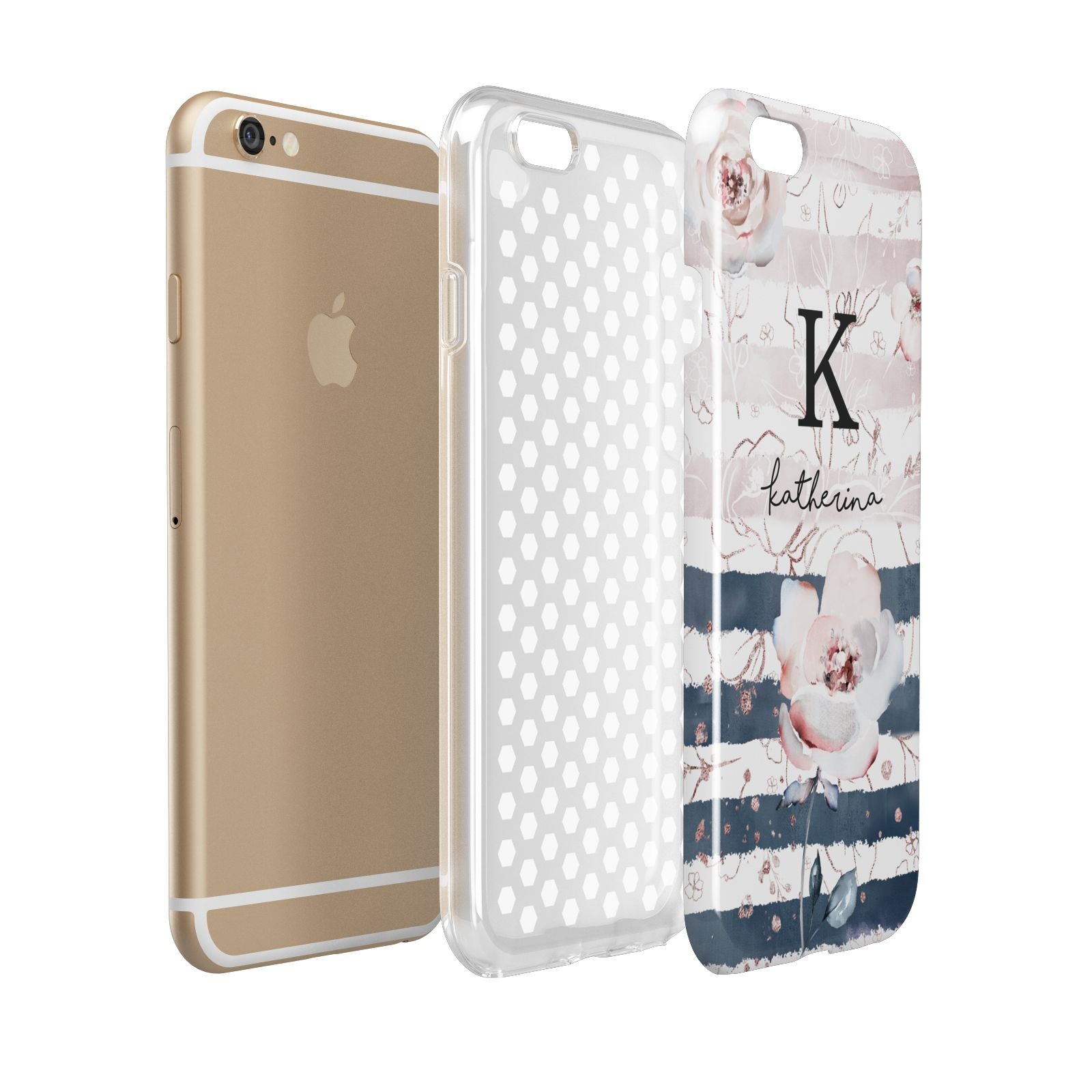 Monogram Pink Blue Striped Watercolour Apple iPhone 6 3D Tough Case Expanded view