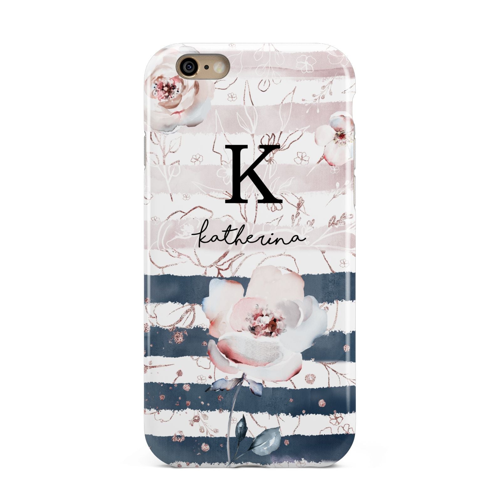 Monogram Pink Blue Striped Watercolour Apple iPhone 6 3D Tough Case