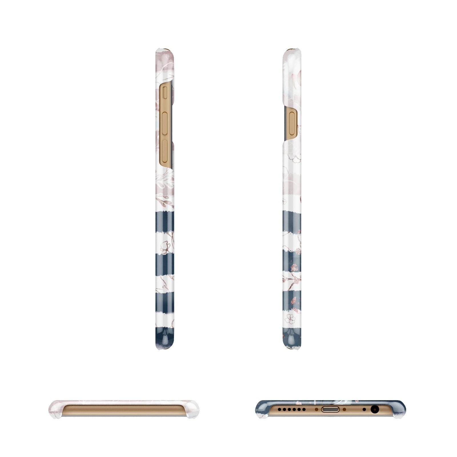 Monogram Pink Blue Striped Watercolour Apple iPhone 6 3D Wrap Snap Case Angled Images