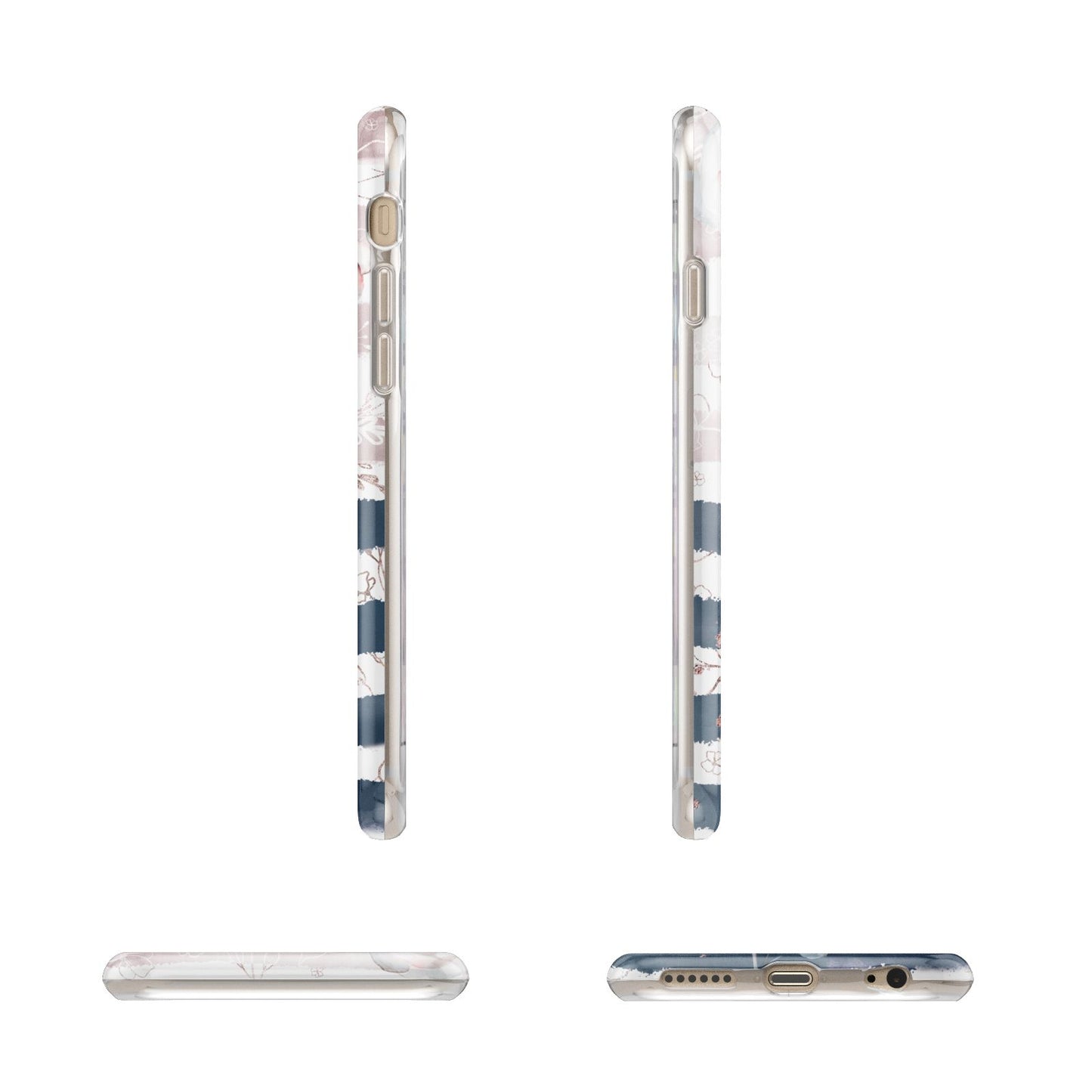 Monogram Pink Blue Striped Watercolour Apple iPhone 6 3D Wrap Tough Case Alternative Image Angles