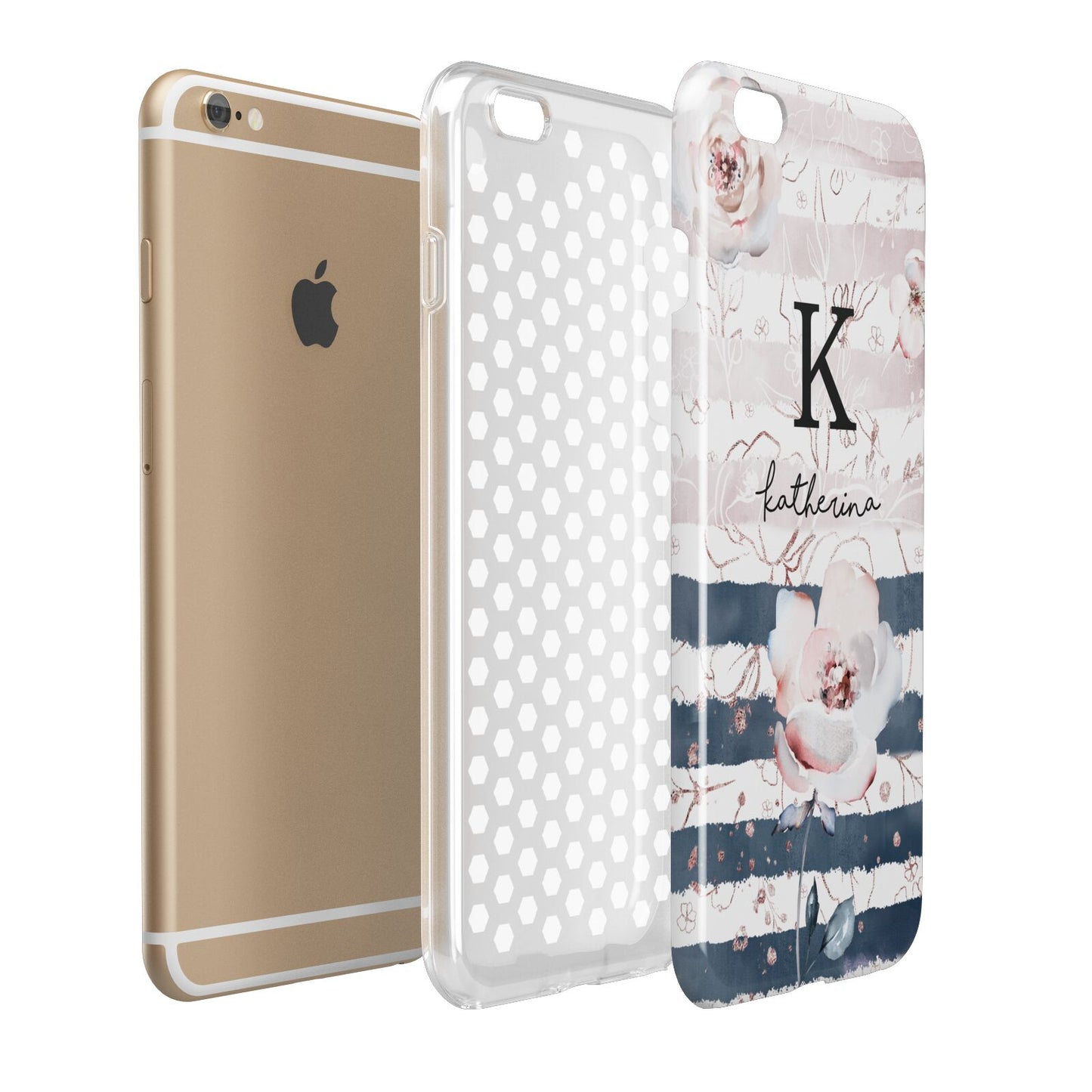 Monogram Pink Blue Striped Watercolour Apple iPhone 6 Plus 3D Tough Case Expand Detail Image