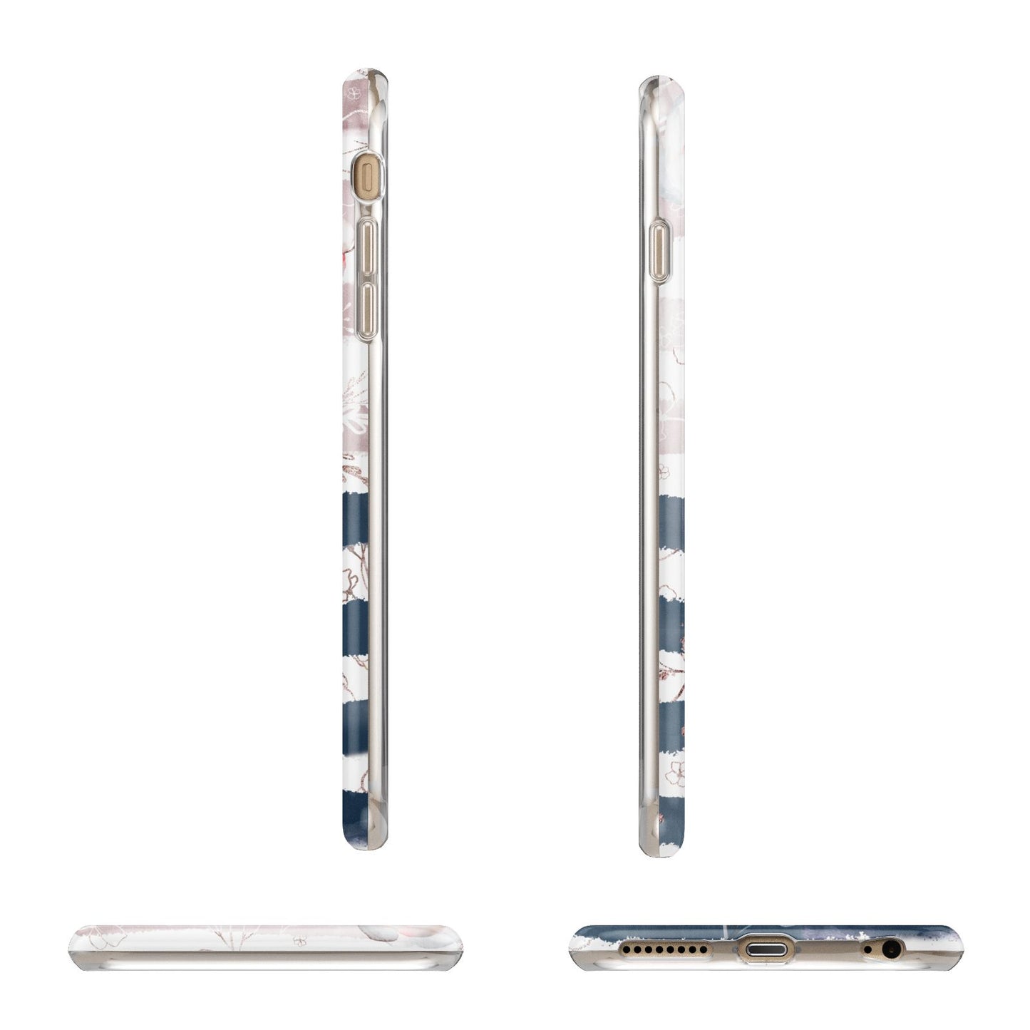 Monogram Pink Blue Striped Watercolour Apple iPhone 6 Plus 3D Wrap Tough Case Alternative Image Angles