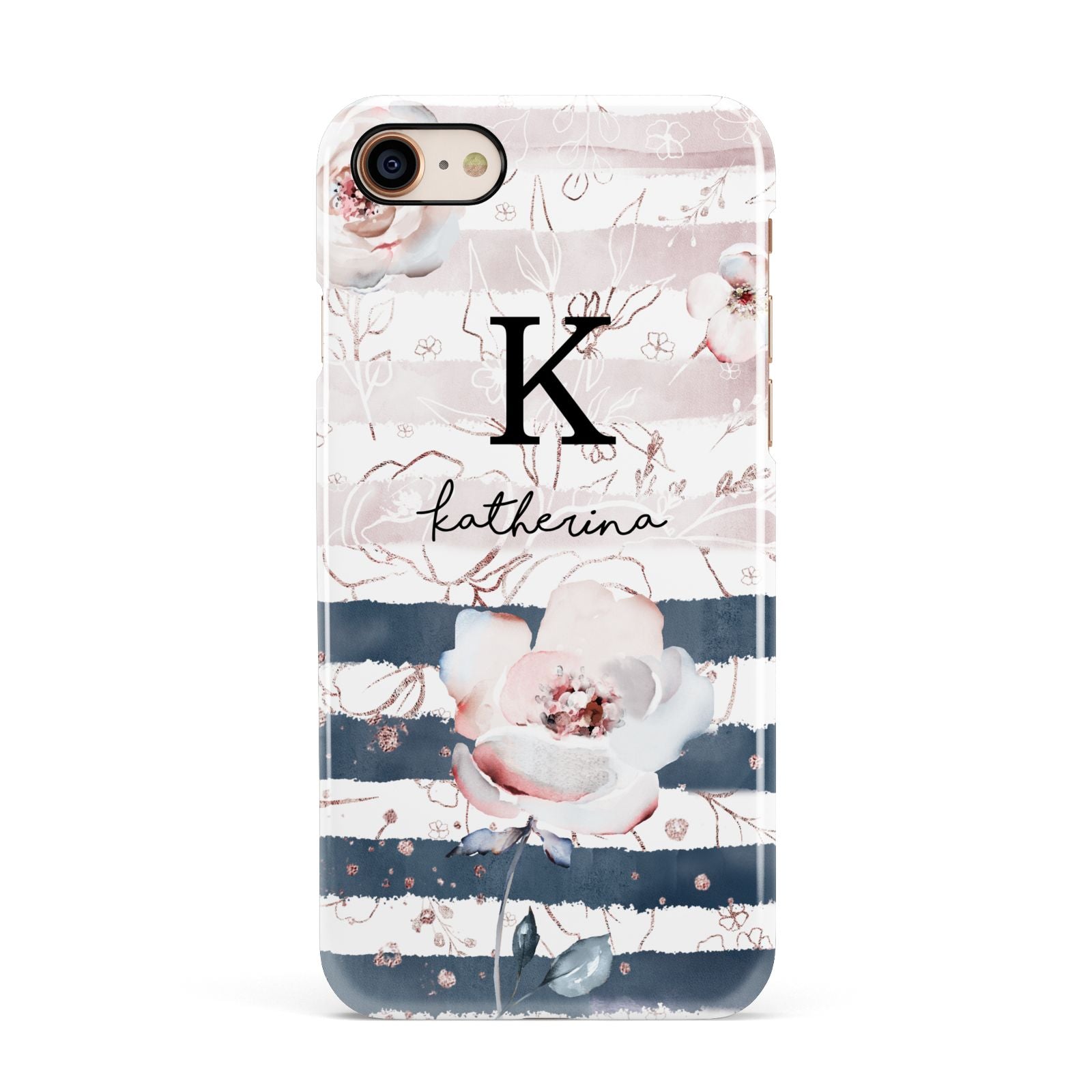 Monogram Pink Blue Striped Watercolour Apple iPhone 7 8 3D Snap Case