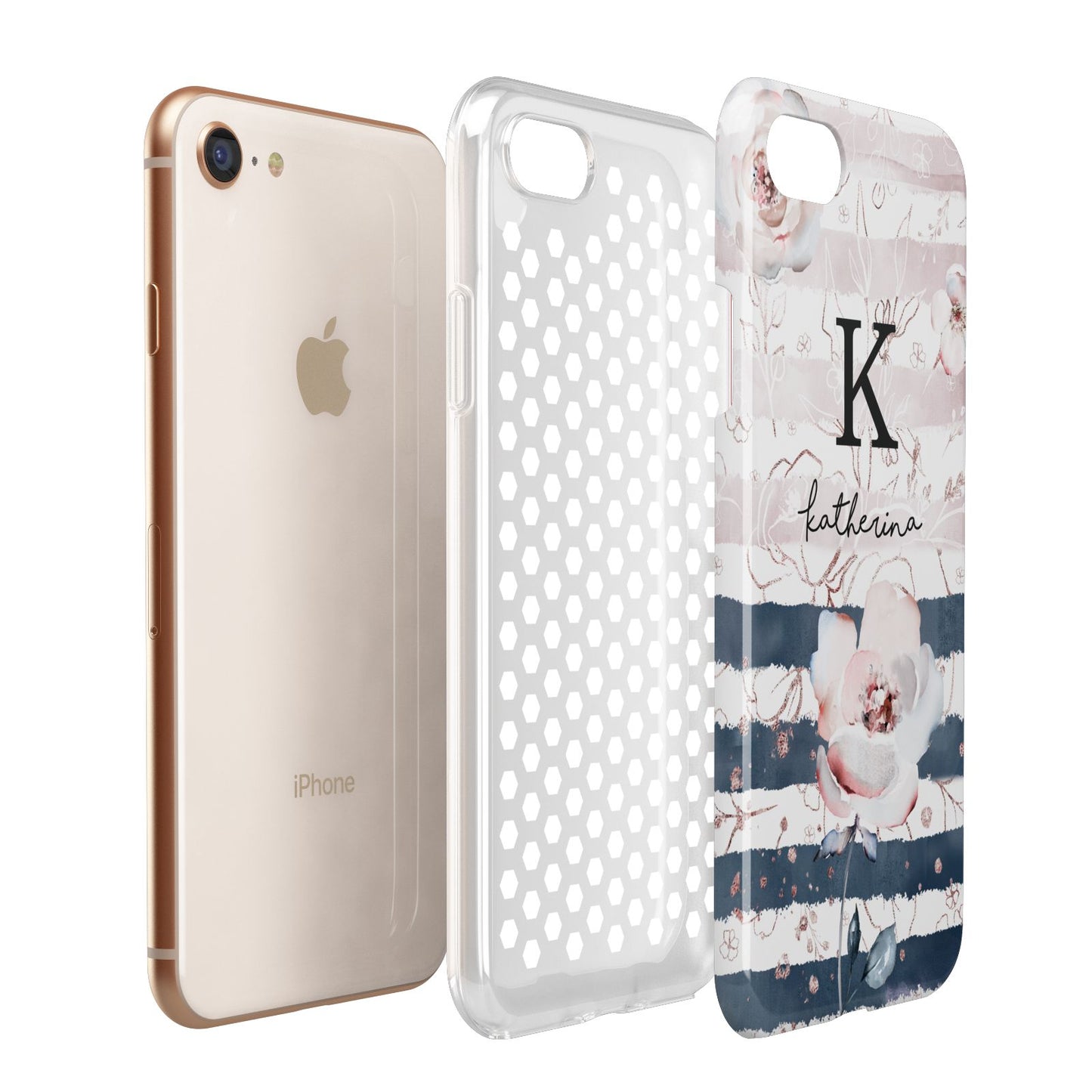Monogram Pink Blue Striped Watercolour Apple iPhone 7 8 3D Tough Case Expanded View