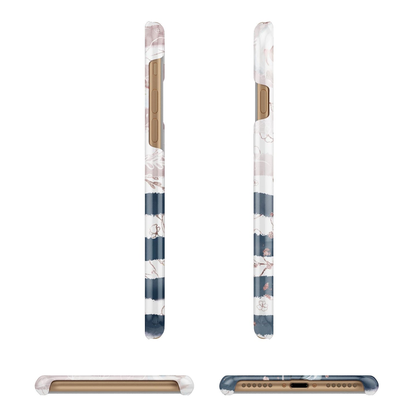 Monogram Pink Blue Striped Watercolour Apple iPhone 7 8 3D Wrap Snap Case Angled Images