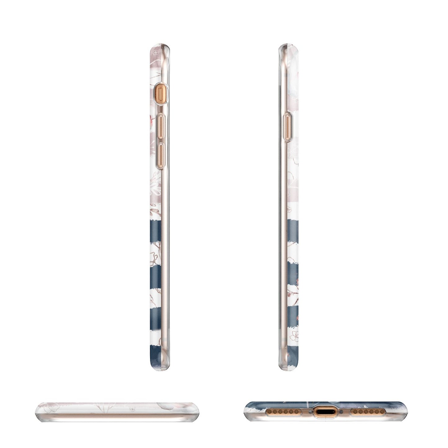 Monogram Pink Blue Striped Watercolour Apple iPhone 7 8 3D Wrap Tough Case Alternative Image Angles