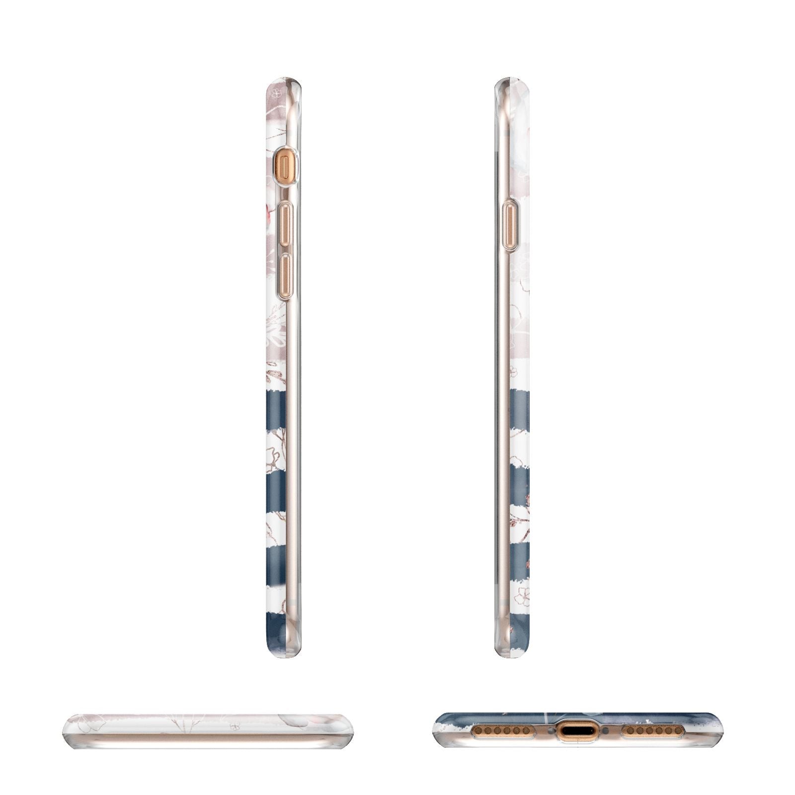 Monogram Pink Blue Striped Watercolour Apple iPhone 7 8 3D Wrap Tough Case Alternative Image Angles