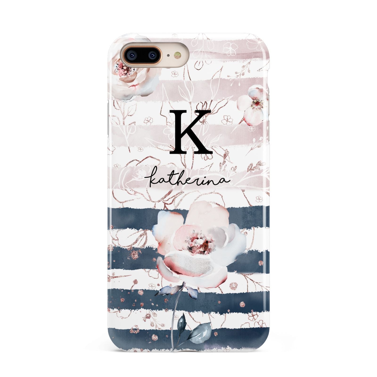 Monogram Pink Blue Striped Watercolour Apple iPhone 7 8 Plus 3D Tough Case