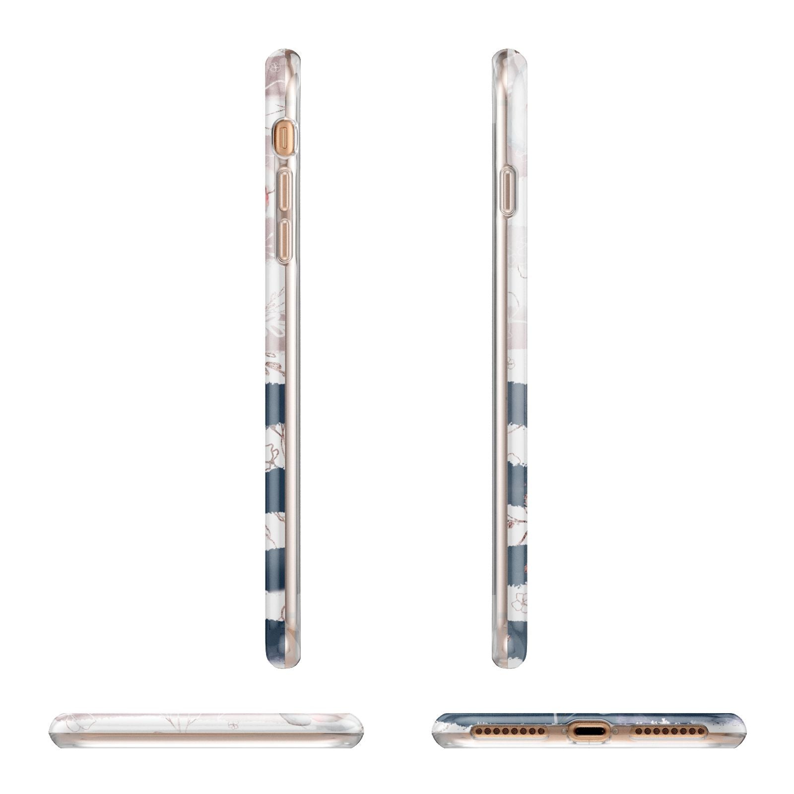 Monogram Pink Blue Striped Watercolour Apple iPhone 7 8 Plus 3D Wrap Tough Case Alternative Image Angles