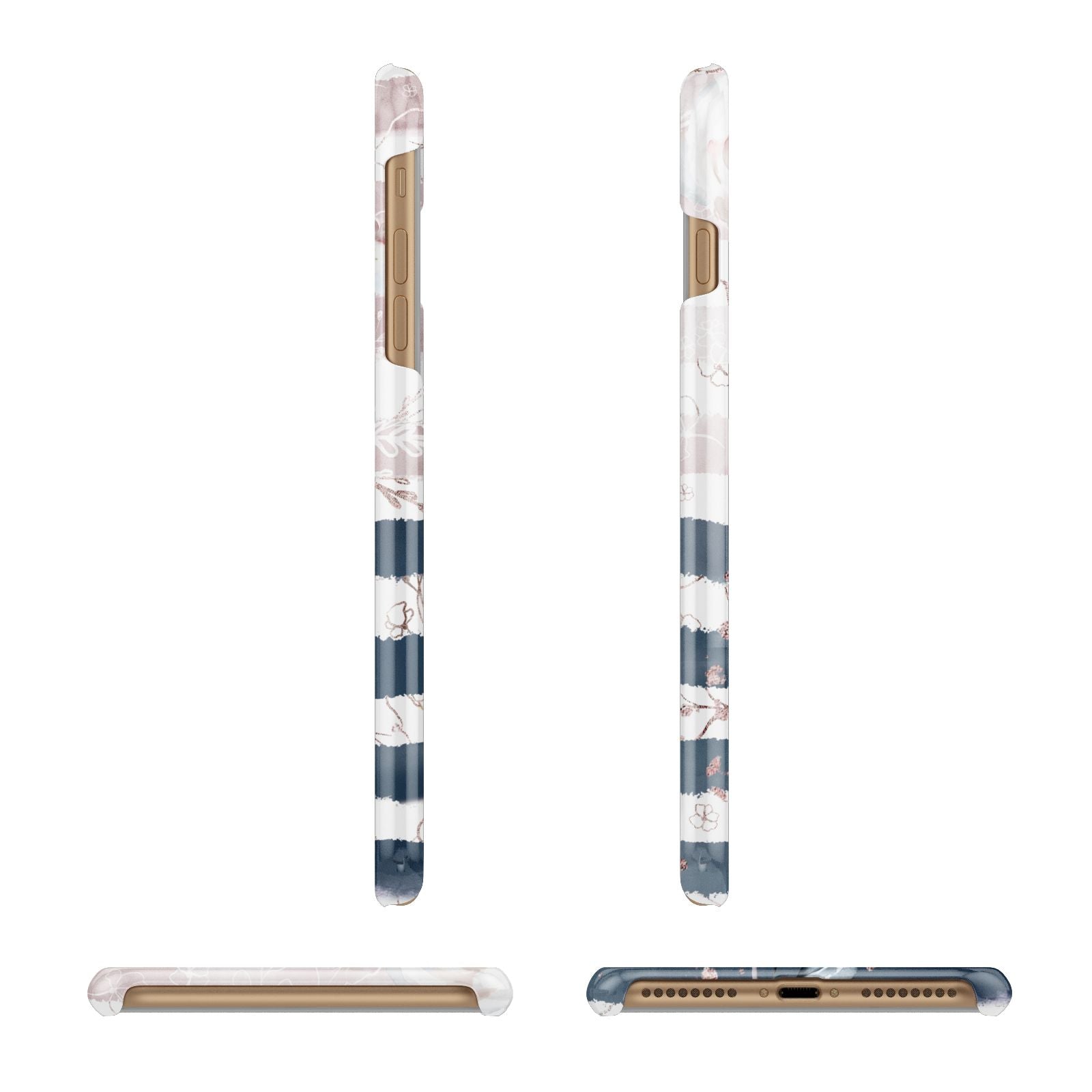 Monogram Pink Blue Striped Watercolour Apple iPhone 7 Plus 3D Wrap Snap Case Angled Images