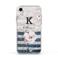 Monogram Pink Blue Striped Watercolour Apple iPhone XR Impact Case White Edge on Silver Phone