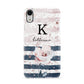 Monogram Pink Blue Striped Watercolour Apple iPhone XR White 3D Snap Case