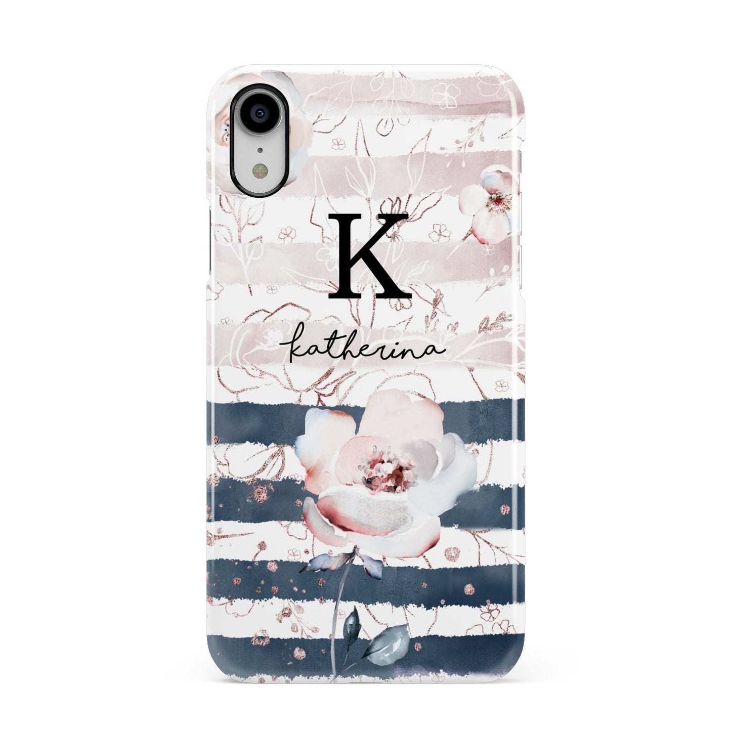 Monogram Pink Blue Striped Watercolour Apple iPhone XR White 3D Snap Case