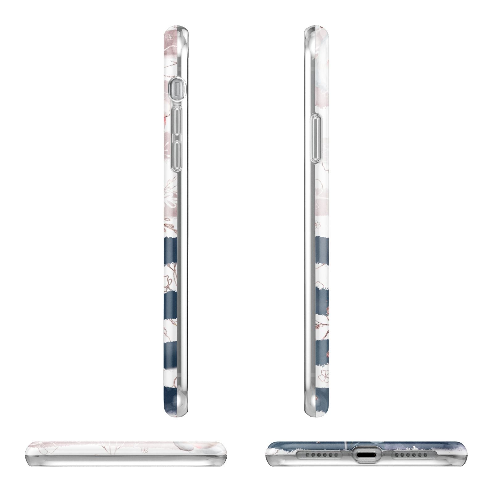 Monogram Pink Blue Striped Watercolour Apple iPhone XR in White with 3D Wrap Tough Case Alternative Image Angles