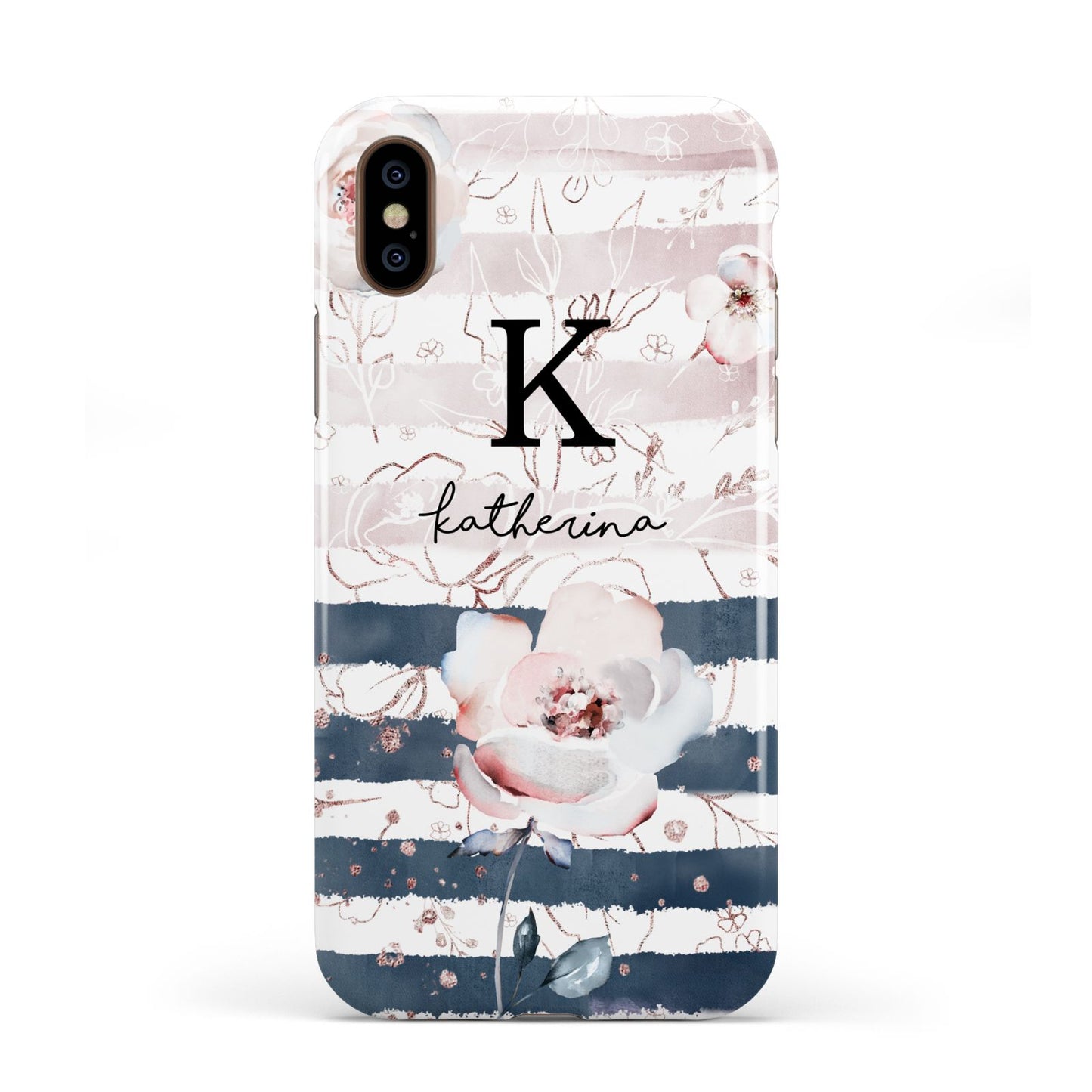 Monogram Pink Blue Striped Watercolour Apple iPhone XS 3D Tough