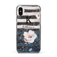 Monogram Pink Blue Striped Watercolour Apple iPhone Xs Impact Case Black Edge on Black Phone