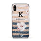 Monogram Pink Blue Striped Watercolour Apple iPhone Xs Impact Case Black Edge on Gold Phone