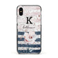 Monogram Pink Blue Striped Watercolour Apple iPhone Xs Impact Case Black Edge on Silver Phone