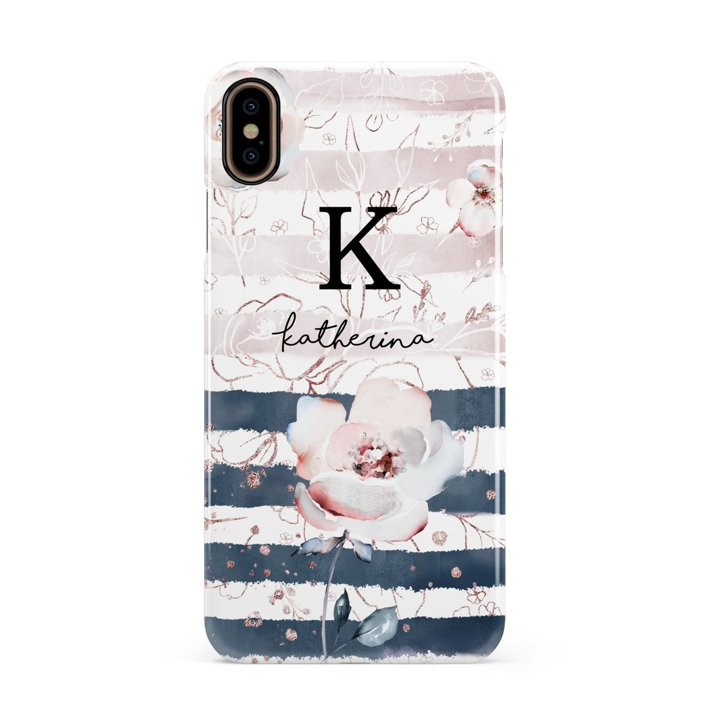 Monogram Pink Blue Striped Watercolour Apple iPhone Xs Max 3D Snap Case