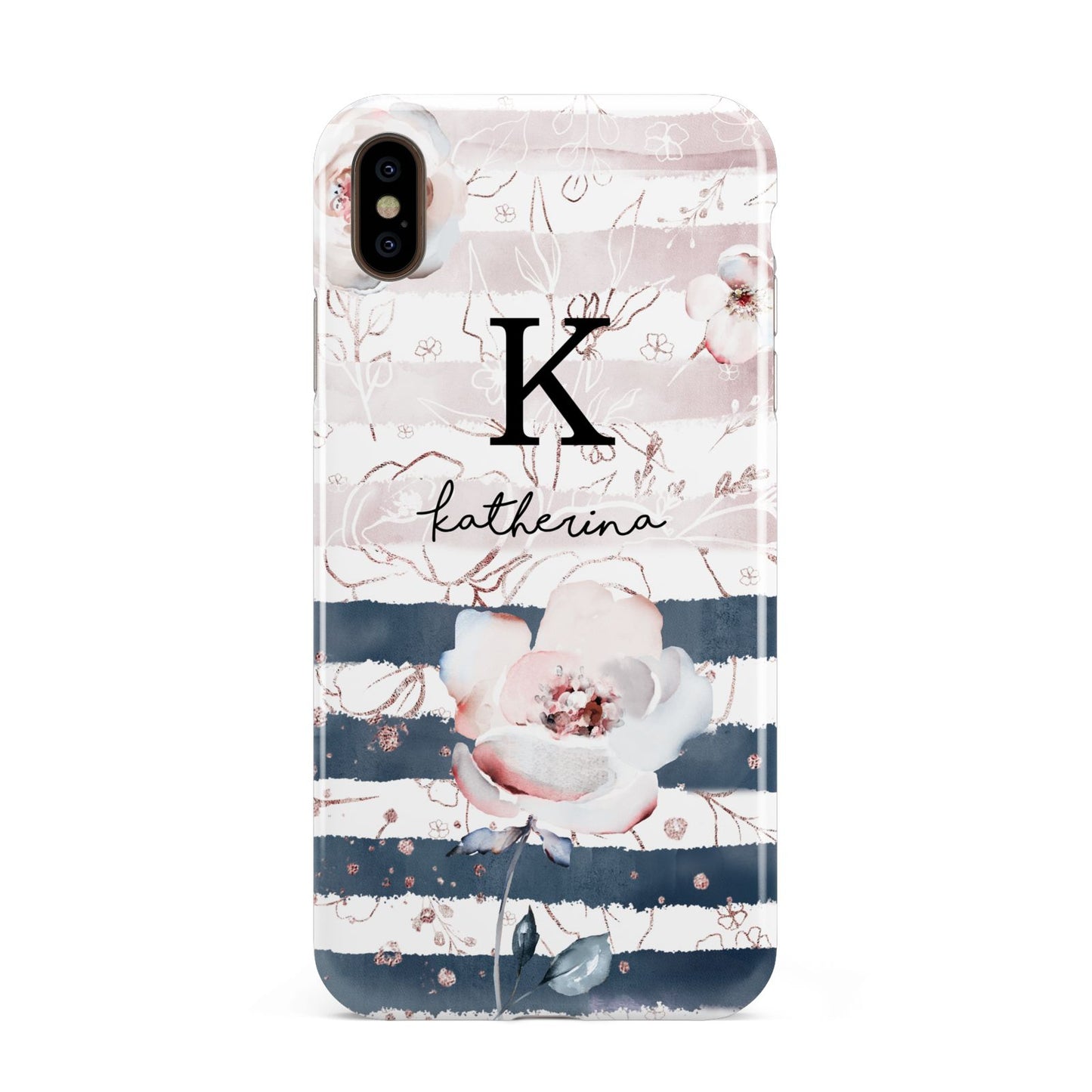 Monogram Pink Blue Striped Watercolour Apple iPhone Xs Max 3D Tough Case