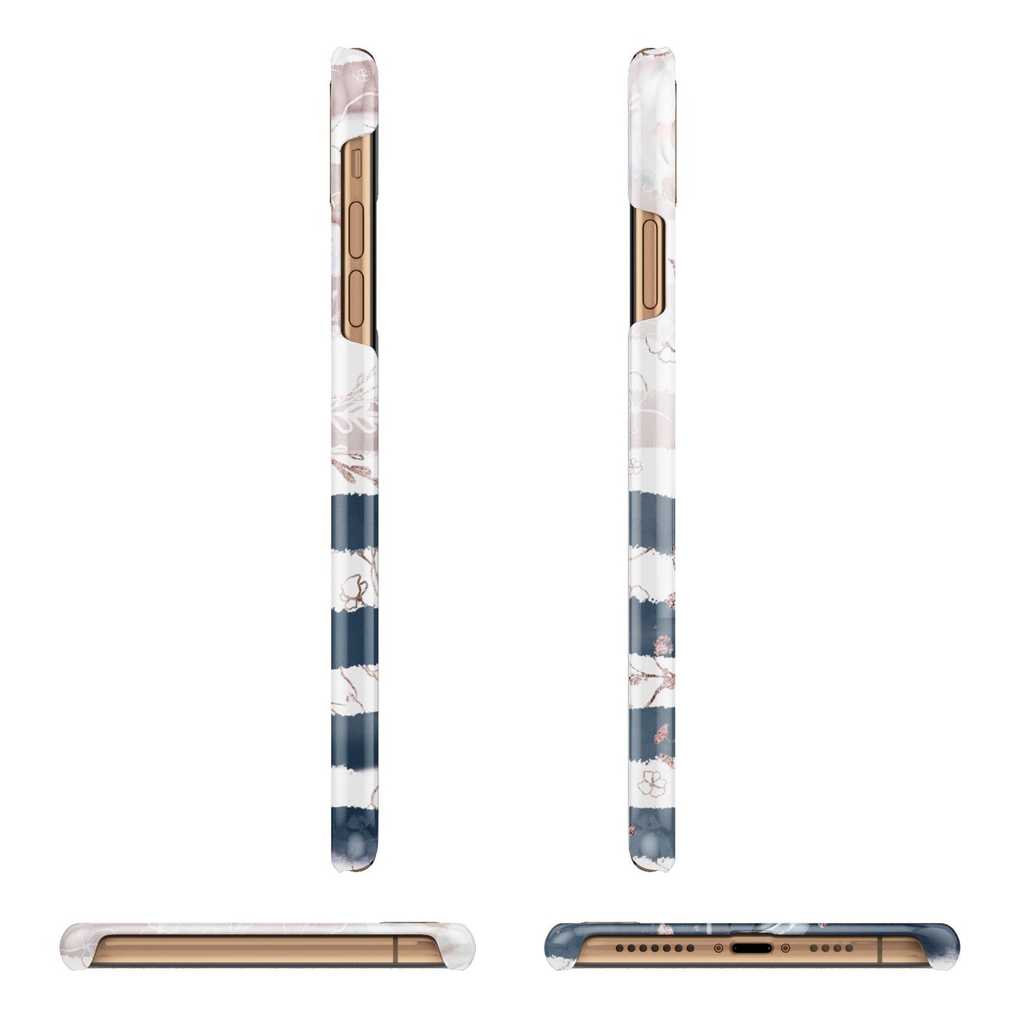 Monogram Pink Blue Striped Watercolour Apple iPhone Xs Max 3D Wrap Snap Case Angled Images