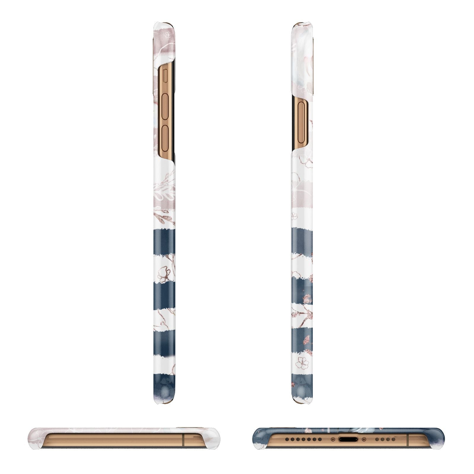 Monogram Pink Blue Striped Watercolour Apple iPhone Xs Max 3D Wrap Snap Case Angled Images