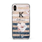 Monogram Pink Blue Striped Watercolour Apple iPhone Xs Max Impact Case Black Edge on Gold Phone