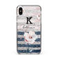 Monogram Pink Blue Striped Watercolour Apple iPhone Xs Max Impact Case Black Edge on Silver Phone