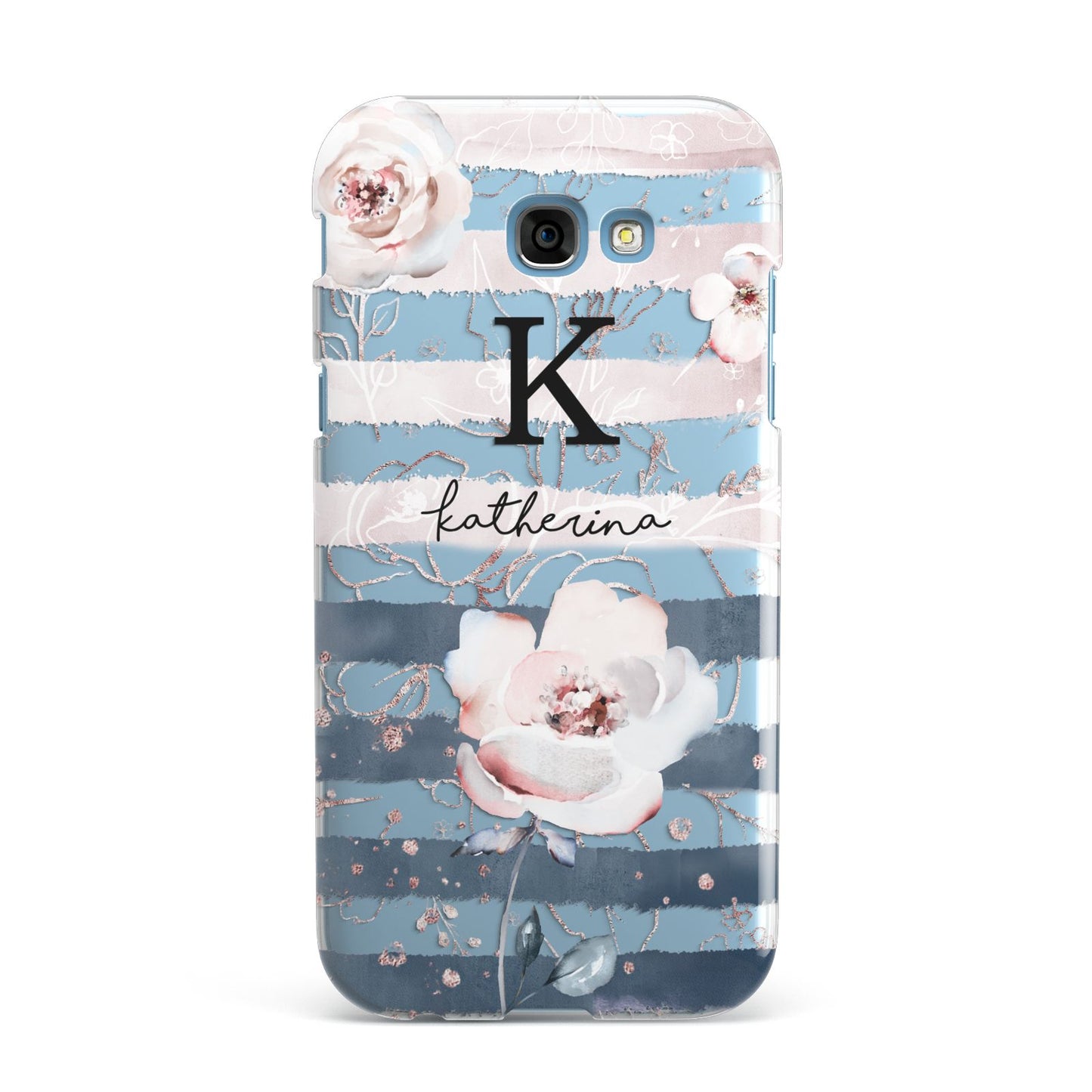 Monogram Pink Blue Striped Watercolour Samsung Galaxy A7 2017 Case