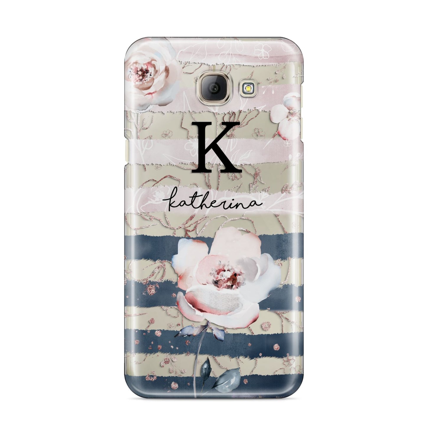 Monogram Pink Blue Striped Watercolour Samsung Galaxy A8 2016 Case