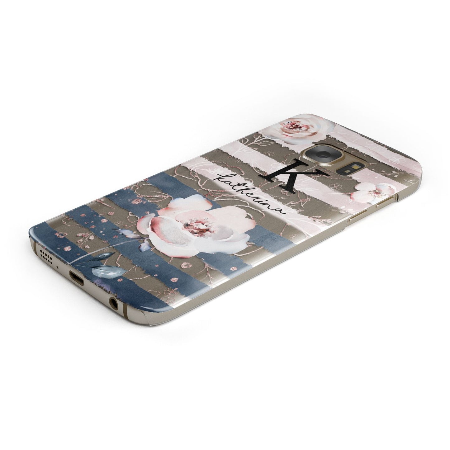 Monogram Pink Blue Striped Watercolour Samsung Galaxy Case Bottom Cutout