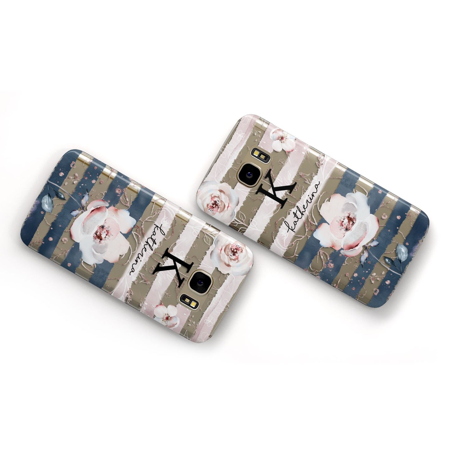 Monogram Pink Blue Striped Watercolour Samsung Galaxy Case Flat Overview