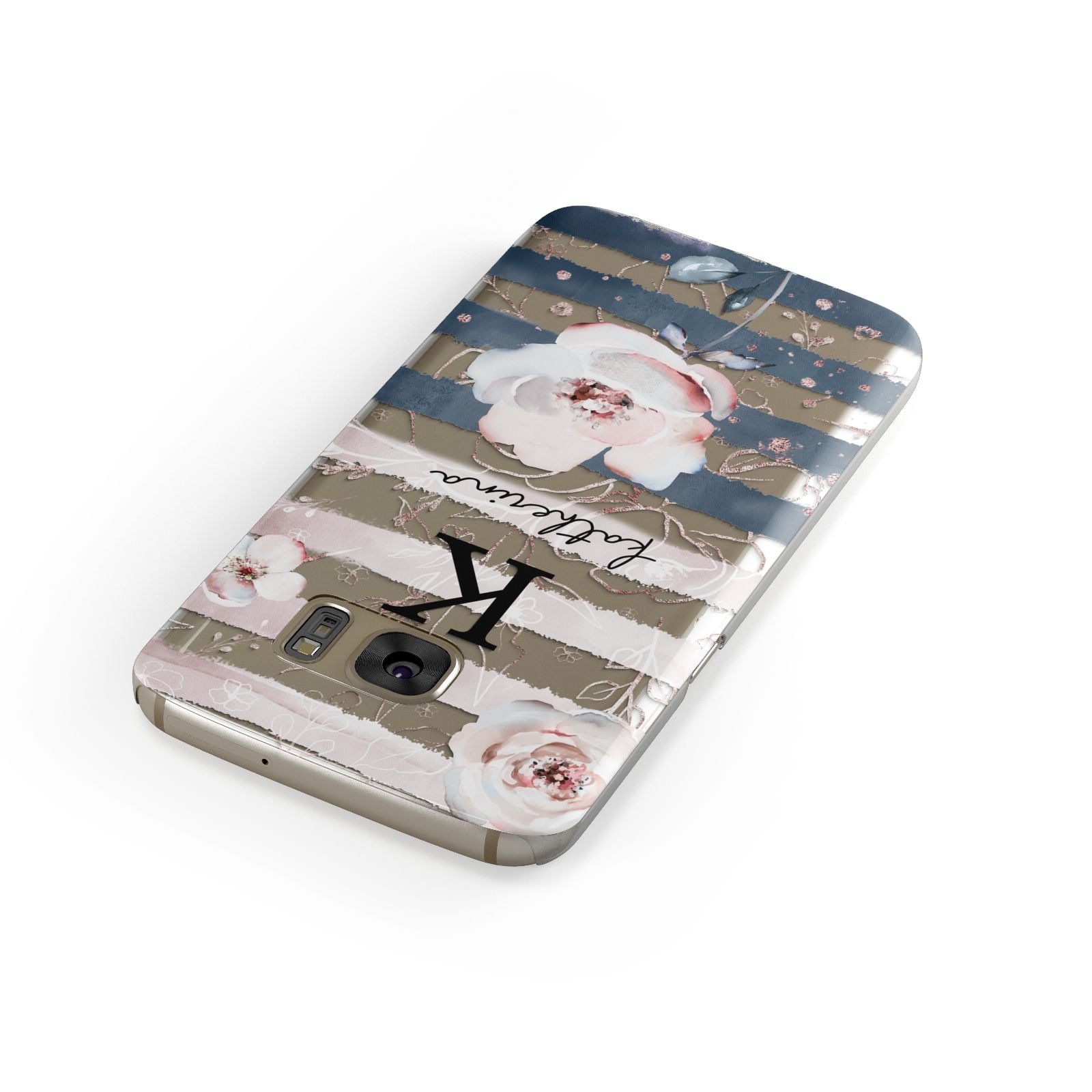 Monogram Pink Blue Striped Watercolour Samsung Galaxy Case Front Close Up