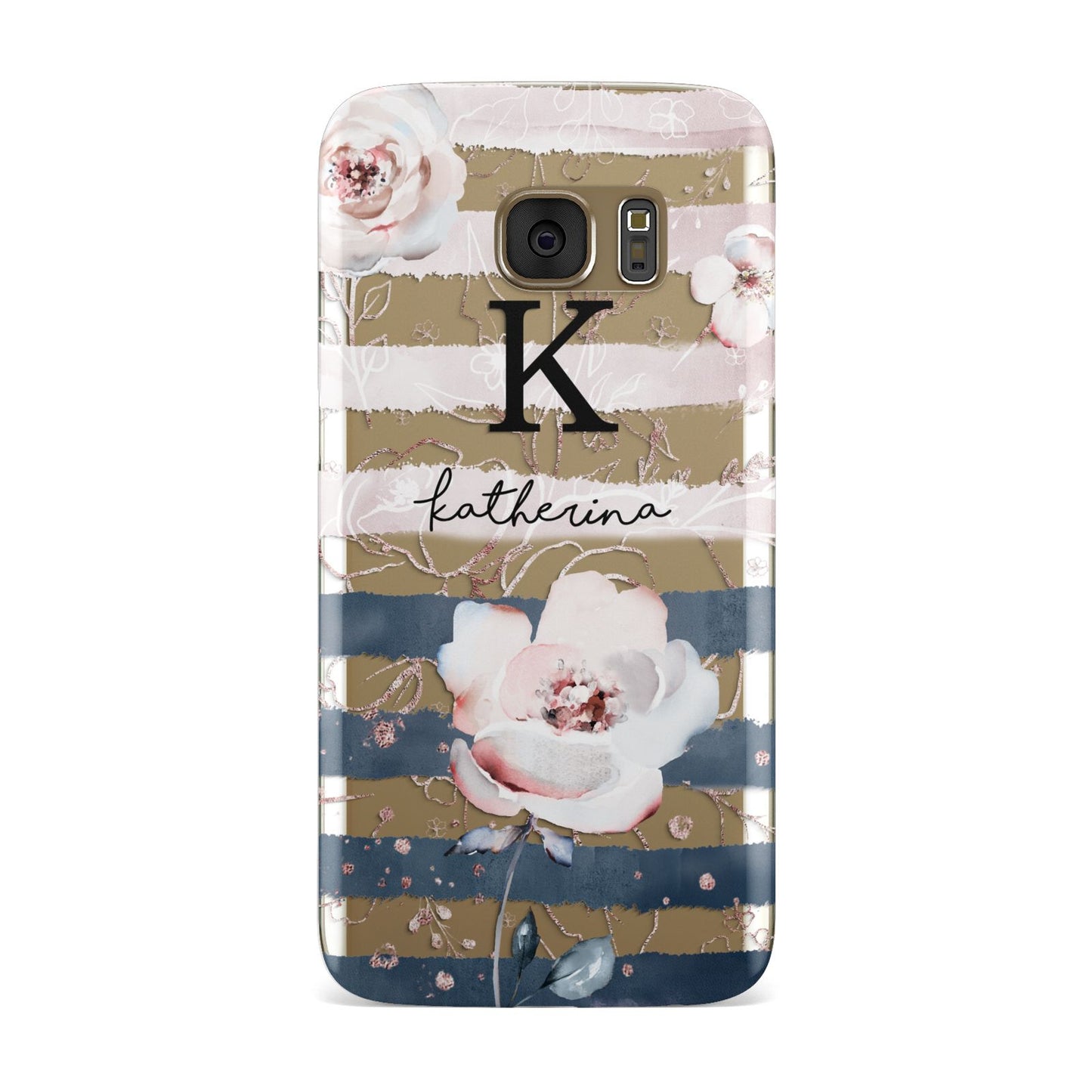 Monogram Pink Blue Striped Watercolour Samsung Galaxy Case