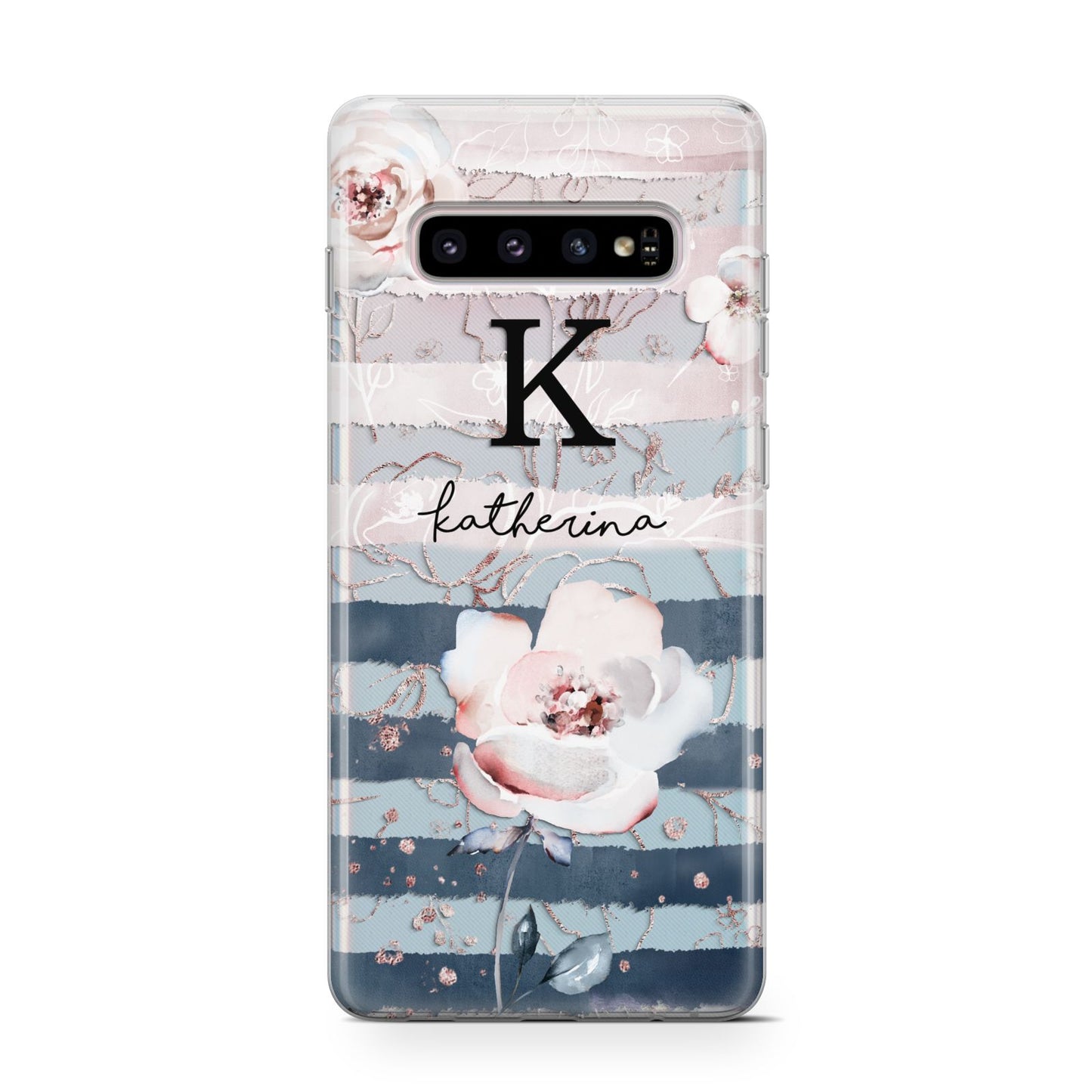 Monogram Pink Blue Striped Watercolour Samsung Galaxy S10 Case