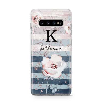 Monogram Pink Blue Striped Watercolour Samsung Galaxy S10 Case