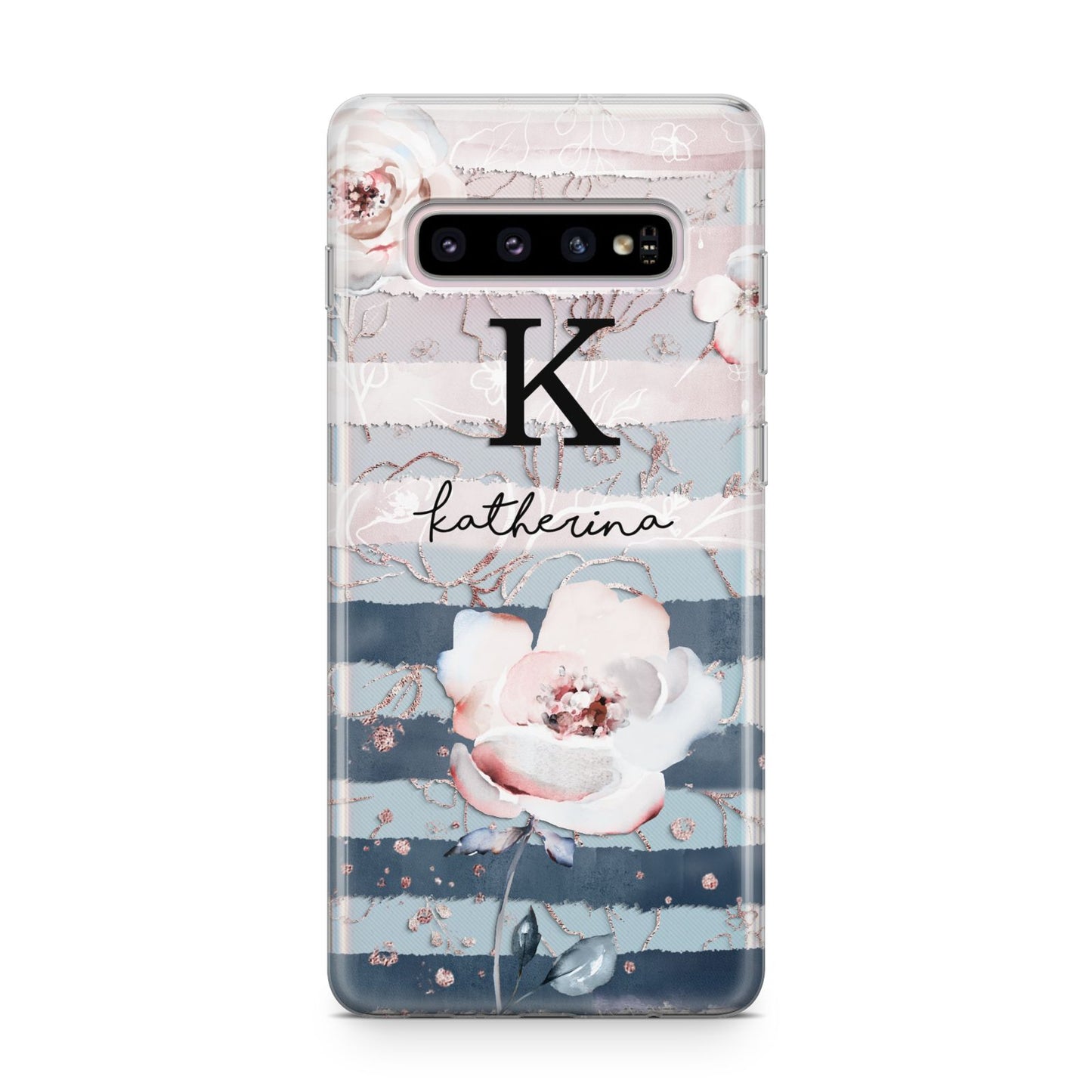 Monogram Pink Blue Striped Watercolour Samsung Galaxy S10 Plus Case