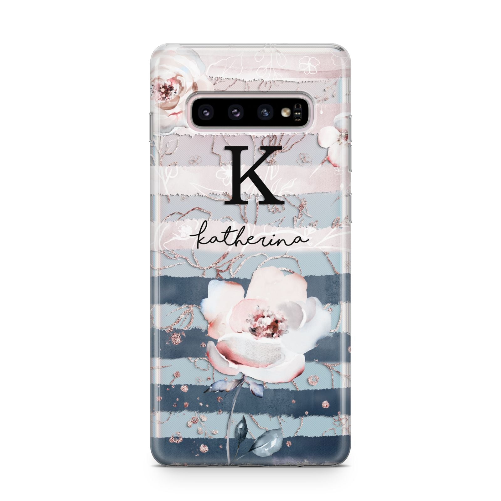 Monogram Pink Blue Striped Watercolour Samsung Galaxy S10 Plus Case