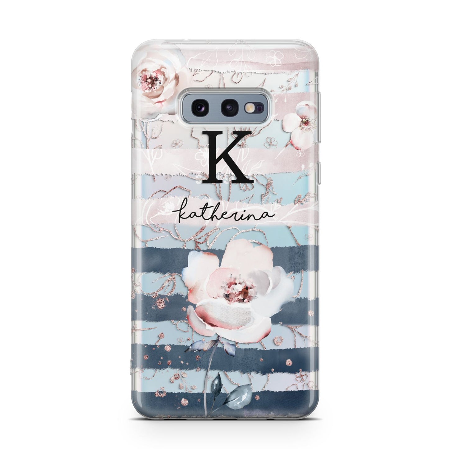 Monogram Pink Blue Striped Watercolour Samsung Galaxy S10E Case