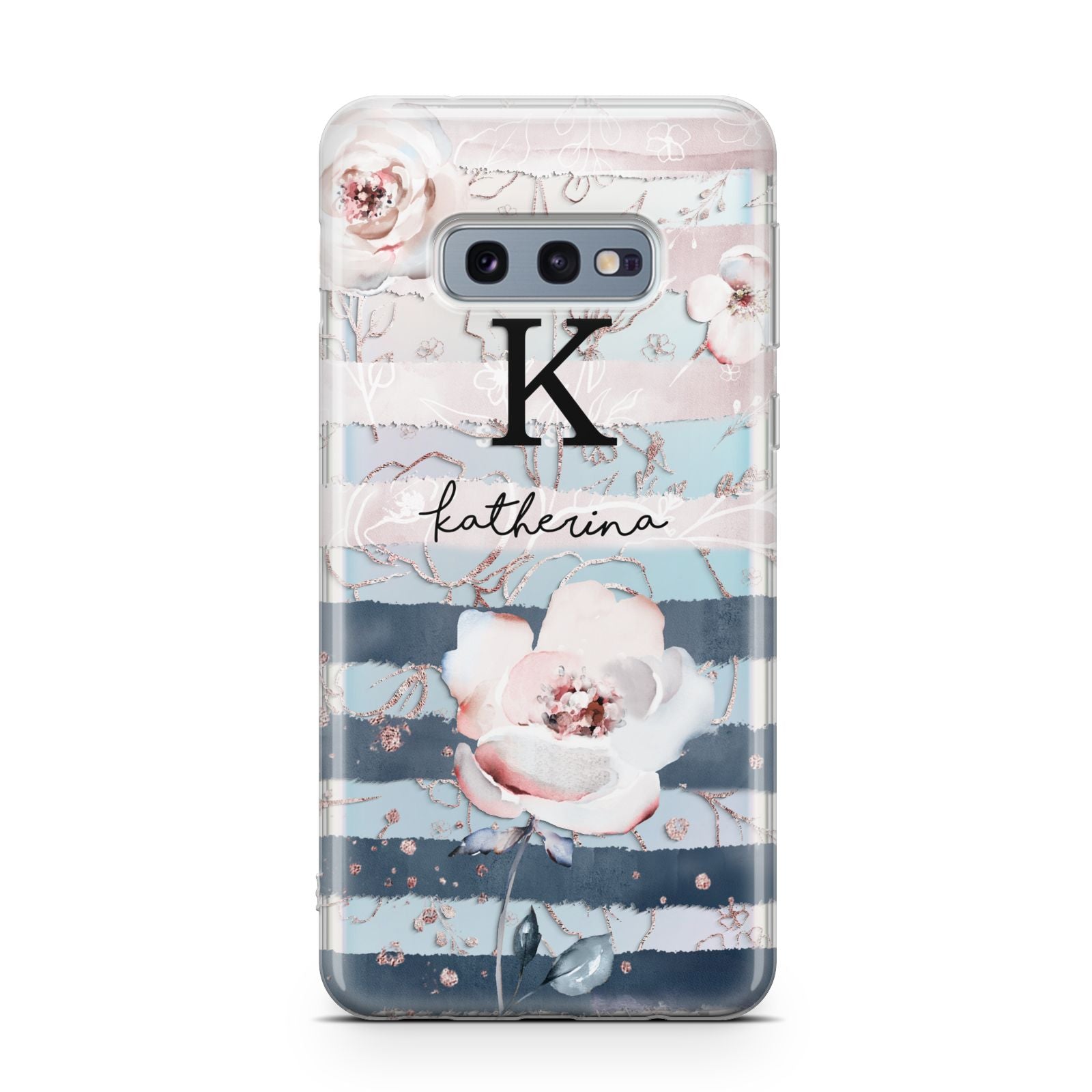 Monogram Pink Blue Striped Watercolour Samsung Galaxy S10E Case
